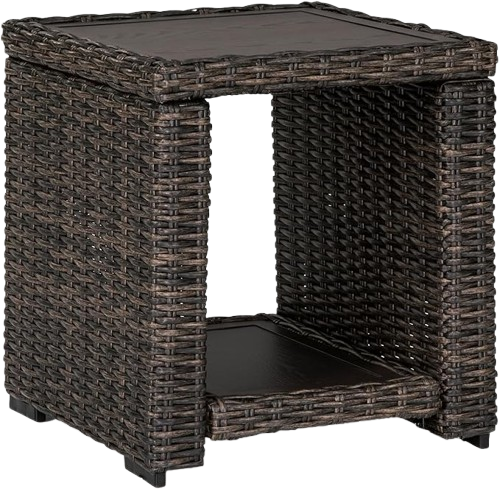 Grasson Outdoor Rattan Square End Table with Storage, Brown
